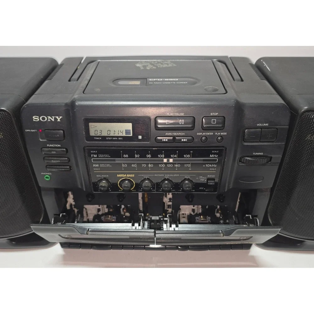 Sony CFD-550 CD Radio Dual Cass. Boombox Mega Bass Vintage 1995 For Parts/Repair